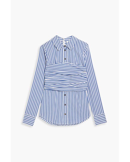 Veronica Beard Blue Baylor Pleated Striped Cotton-blend Poplin Shirt