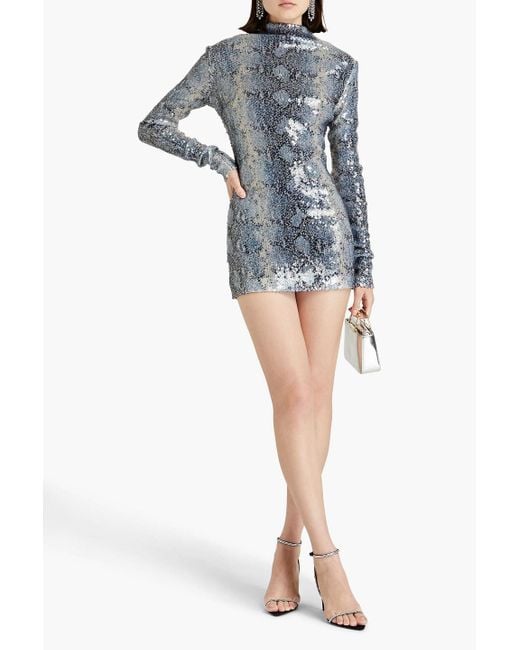 16Arlington Blue Luna Sequined Snake-print Mesh Mini Dress