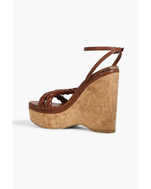 Jimmy Choo Brown Diosa 130 Twisted Leather Wedge Sandals
