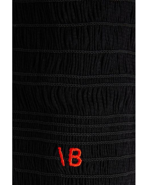 Victoria Beckham Black Shirred Stretch-mesh Turtleneck Top