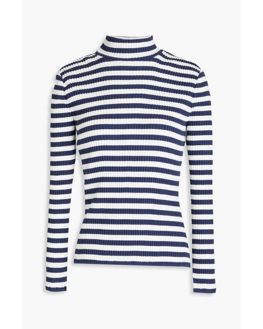 Veronica Beard Blue Pierre Striped Stretch-cotton Jersey Turtleneck Top
