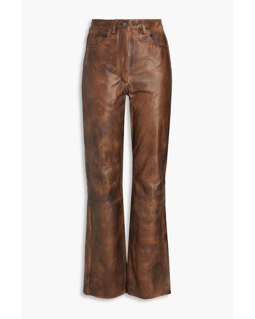 REMAIN Birger Christensen Brown Leather Straight-leg Pants