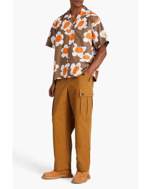 Jacquemus Orange Jean Embroidered Floral-print Cotton-poplin Shirt for men