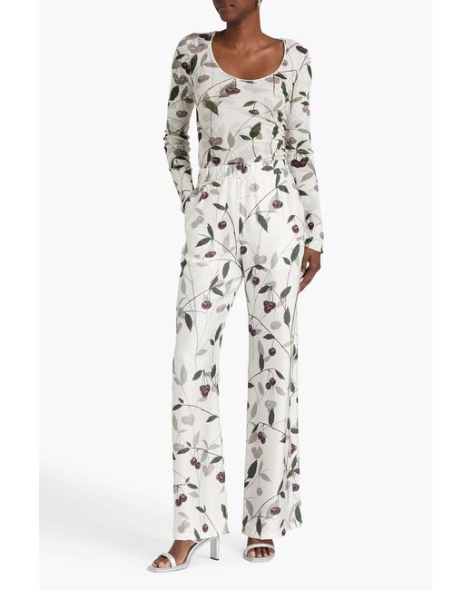 Stella McCartney White Printed Silk-Twill Straight-Leg Pants