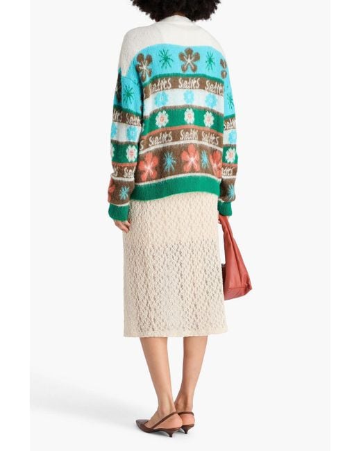 Siedres Green Jacquard-knit Wool-blend Cardigan
