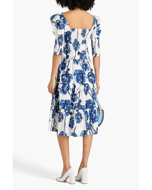 Diane von Furstenberg Blue Nora Floral-print Broderie Anglaise Cotton Midi Dress