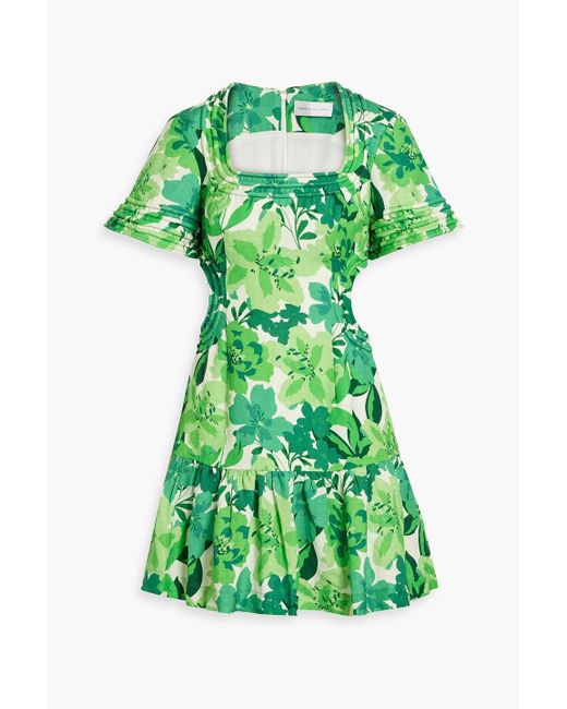 Rebecca Vallance Green Marguerita Cutout Floral-print Linen-blend Mini Dress