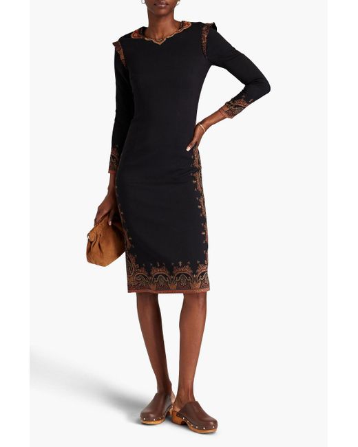 Etro Black Printed Wool-blend Crepe Dress