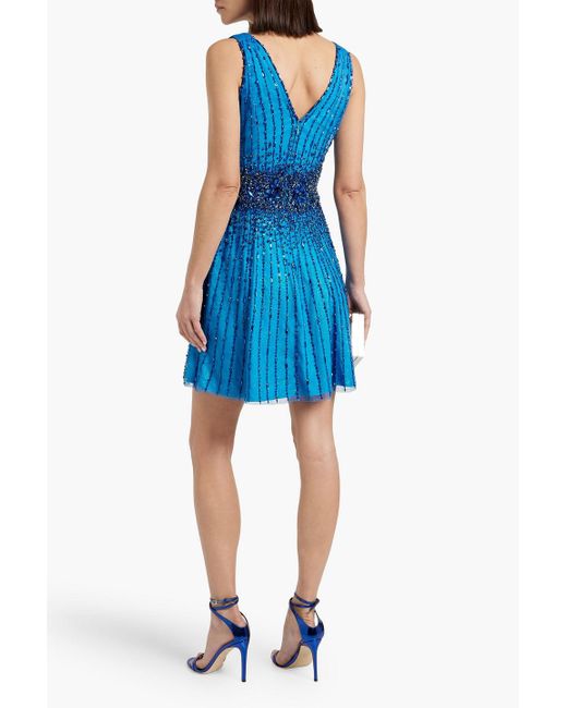 Jenny Packham Blue Embellished Tulle Mini Dress