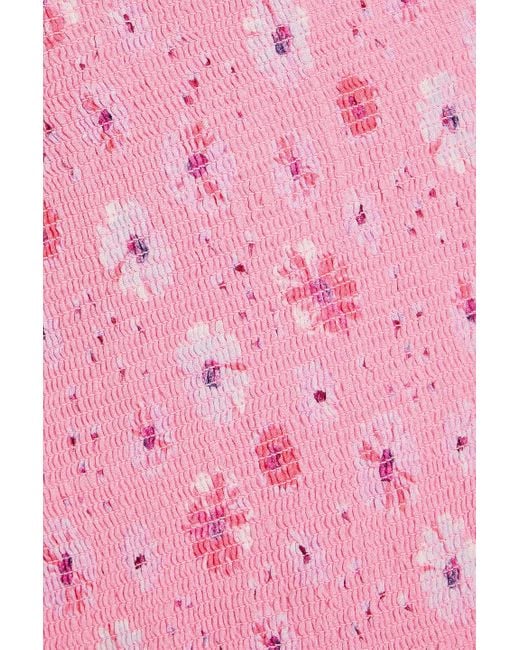 LoveShackFancy Pink Kodie Shirred Floral-print Cotton-voile Mini Dress