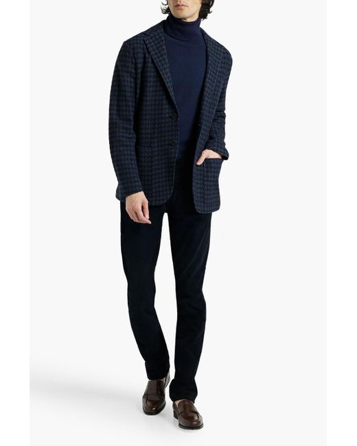 Canali Blue Houndstooth Wool-blend Jacquard Blazer for men