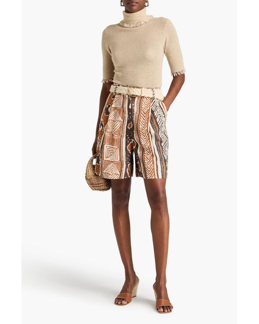 Rejina Pyo Brown Dorsi Printed Twill Tencel Shorts