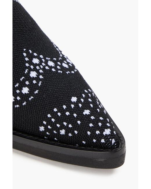 Thom Browne Black Leather-Trimmed Printed Knitted Sock Boots