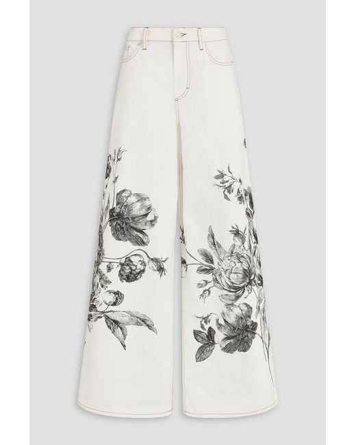 Erdem White Floral-Print High-Rise Wide-Leg Jeans