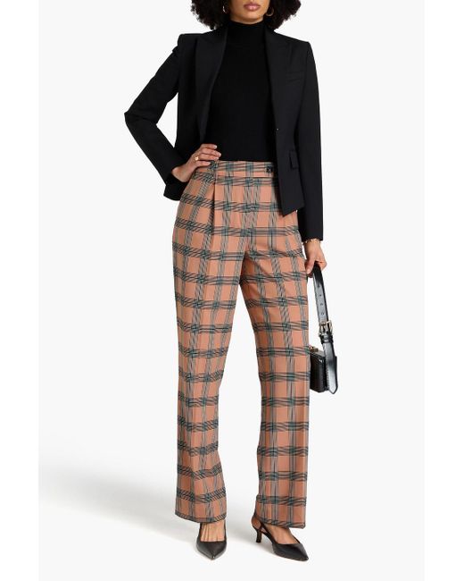 Zimmermann Natural Pleated Checked Twill Straight-leg Pants