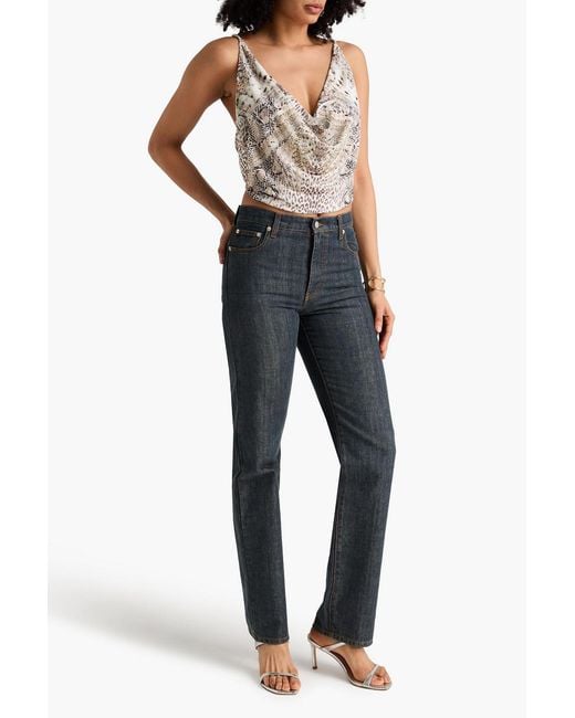 Camilla White Draped Snake-print Jersey Top