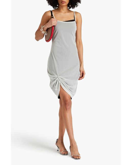 J.W. Anderson Gray Ruched Embellished Jersey Dress