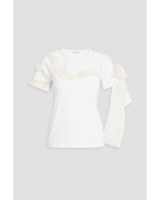 RED Valentino White Ruffled Point D'esprit-paneled Cotton-jersey T-shirt