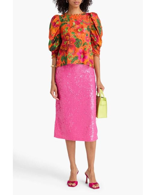 Farm Rio Red Bluse aus baumwolle mit häkelbesatz und print