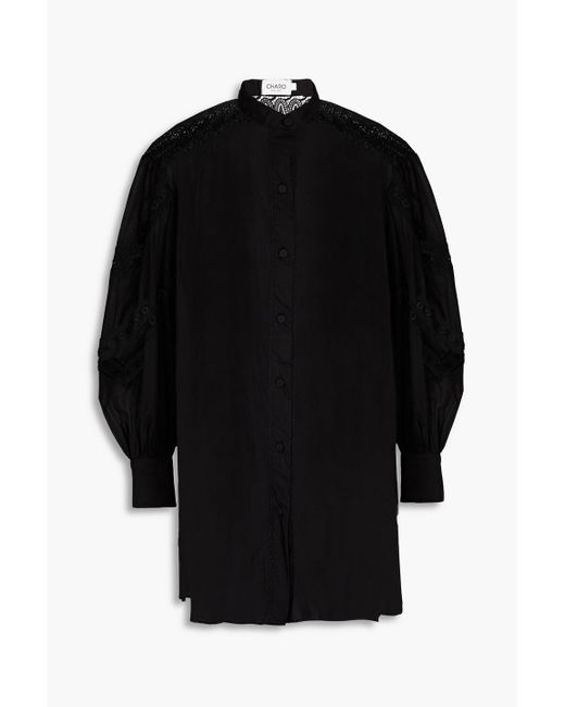 Charo Ruiz Black Marian Guipure Lace And Cotton-blend Voile Shirt