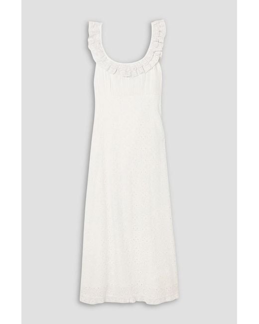 Rixo White Patsy Lace-Trimmed Pleated Broderie Anglaise Cotton Midi Dress