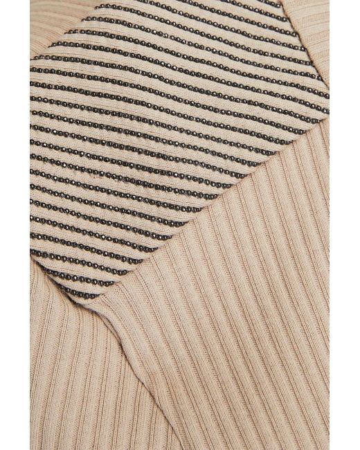 Brunello Cucinelli Natural Bead-embellished Ribbed Cotton Top