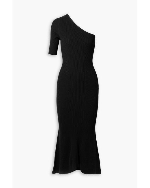 Veronica Beard Black One-shoulder Ribbed-knit Midi Dress