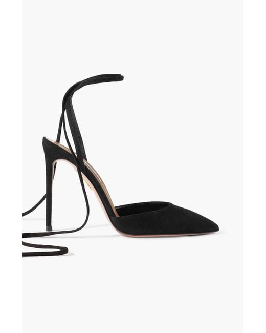 Aquazzura Black Olie 105 Lace-up Suede Pumps