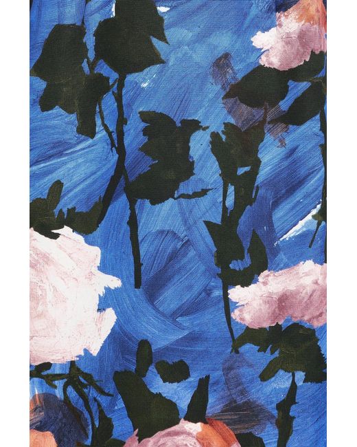 Erdem Blue Floral-Print Cotton-Blend Faille Midi Dress
