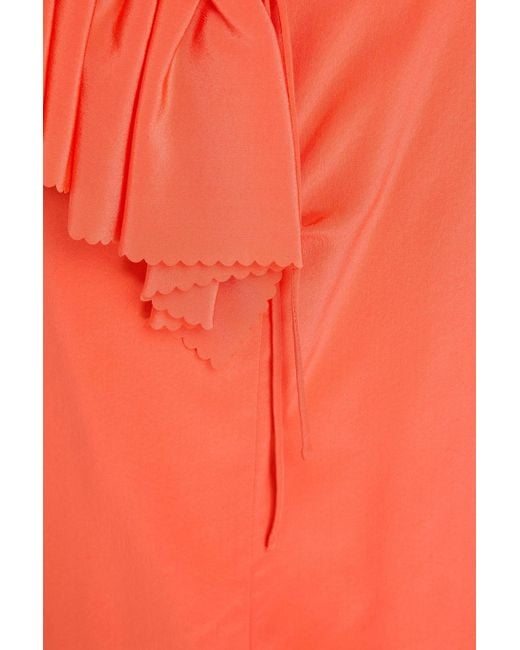 Victoria Beckham Orange Geraffte bluse aus crêpe de chine aus seide mit rüschen