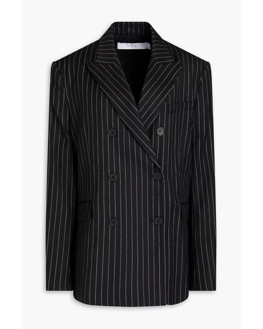 IRO Black Pinstriped Wool-blend Twill Blazer