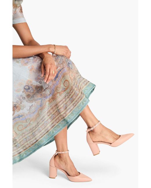 Stuart Weitzman Pink Faux Pearl-embellished Leather Pumps
