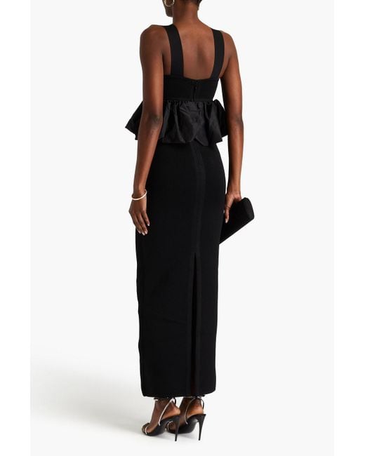 Hervé Léger Black Ruffled Satin And Knitted Gown