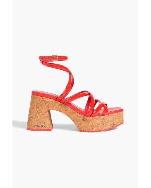 Jimmy Choo Cecilia 95 Patent-Leather Platform Sandals in Red | Lyst