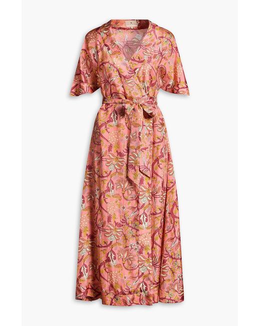 HANNAH Red Clementine Paisley-print Silk Midi Wrap Dress