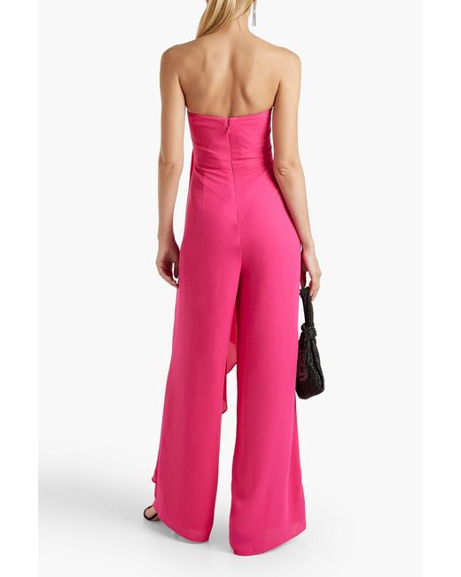 Halston Heritage Pink Strapless Draped Crepe Wide-leg Jumpsuit