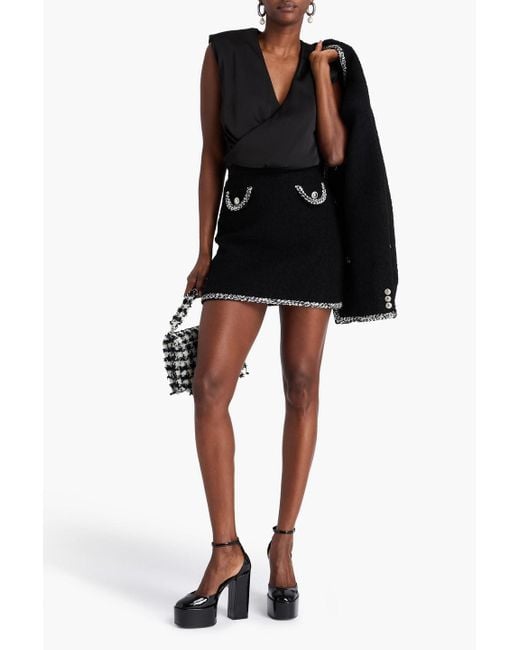 Alessandra Rich Black Embellished Wool-blend Bouclé-tweed Mini Skirt