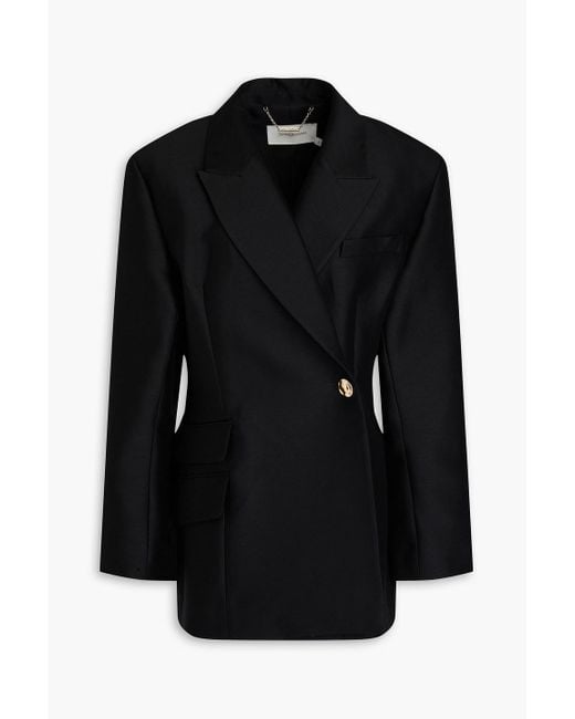 Zimmermann Black Double-Breasted Wool And Silk-Blend Blazer