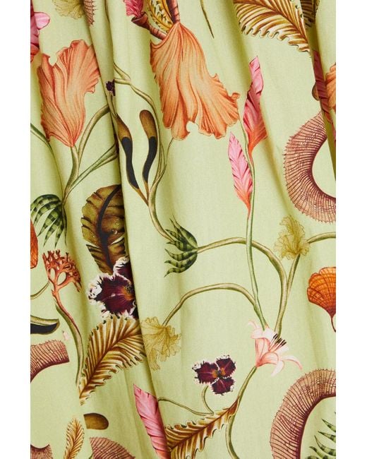 Agua Bendita Metallic Lunatus Habitat Floral-print Embellished Cotton Midi Dress