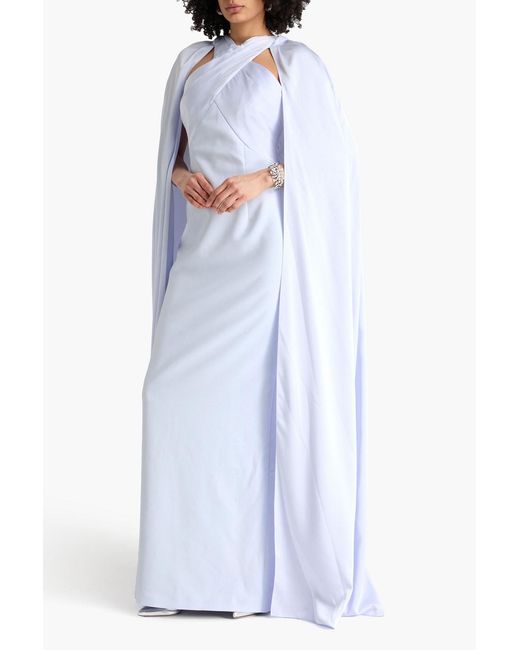 Safiyaa White Ayse Cape-Effect Crepe Gown