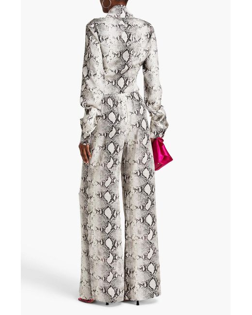 16Arlington White Snake-print Satin Wide-leg Pants