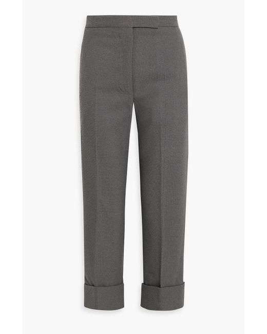 Thom Browne Gray Cropped Striped Cotton-blend Tweed Tapered Pants