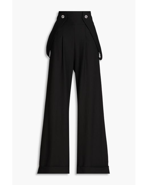 Maje Black Crystal-embellished Pleated Twill Wide-leg Pants