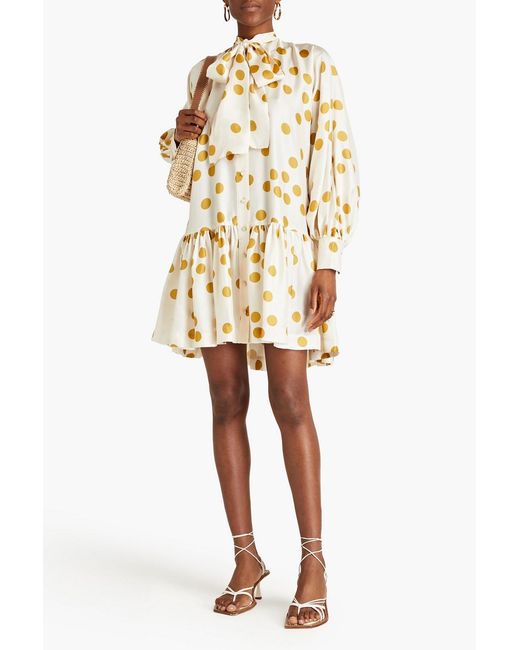 Zimmermann Metallic Pussy-bow Polka-dot Silk-satin Mini Dress