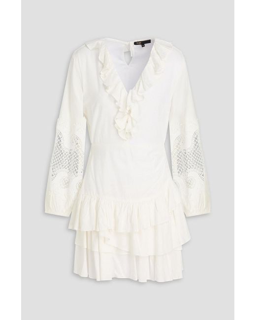 Maje Natural Ruffled Woven Mini Dress