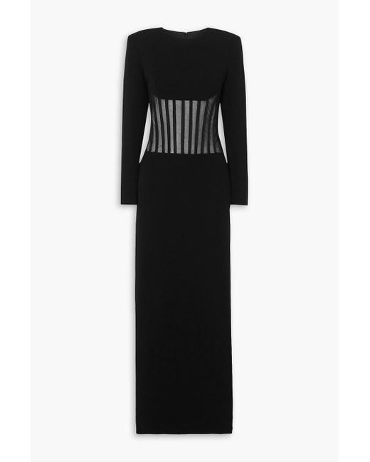 Monot Black Mesh-paneled Crepe Gown