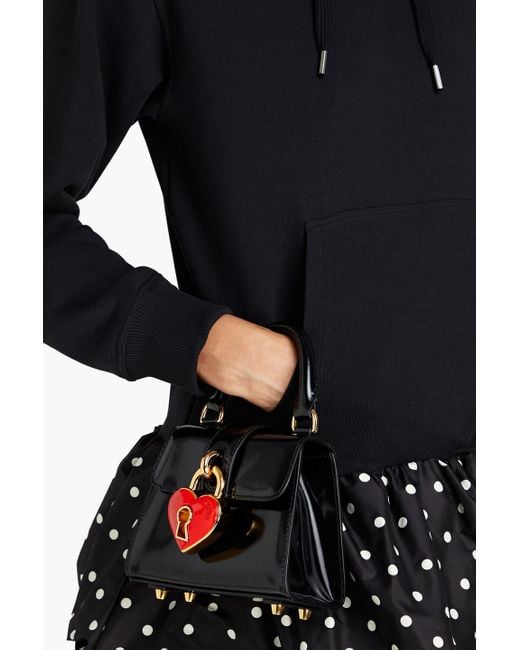 Moschino Black Heart lock tote bag aus lackleder