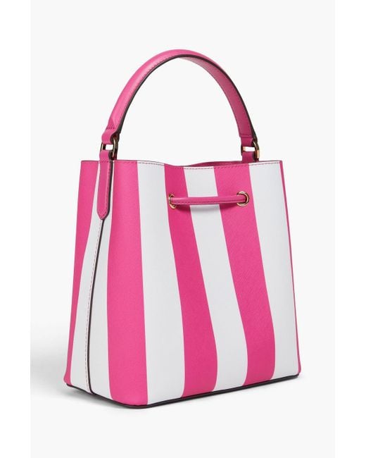 MICHAEL Michael Kors Pink Striped Faux Leather Bucket Bag