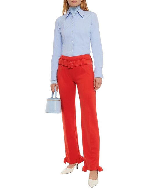 Prada Red Ruffle-trimmed Stretch-jersey Straight-leg Pants
