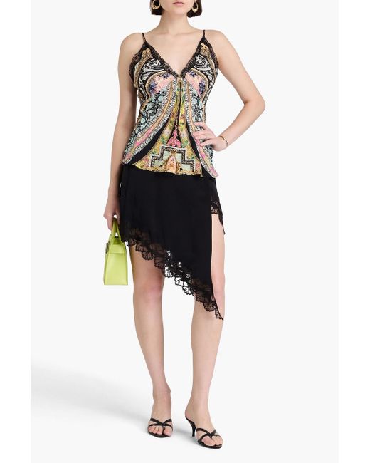 Camilla Black Crystal-embellished Printed Silk Crepe De Chine Camisole